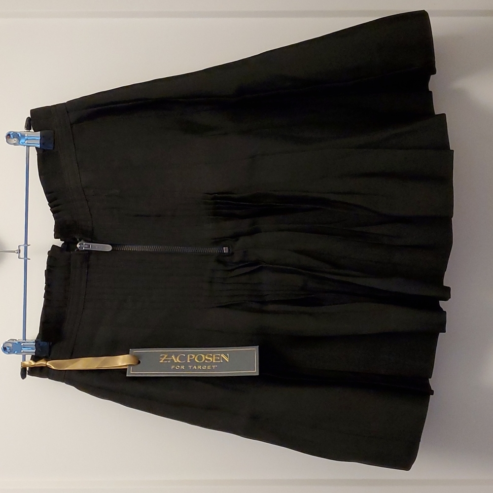 Zac Posen Black Pleated A-Line Skirt